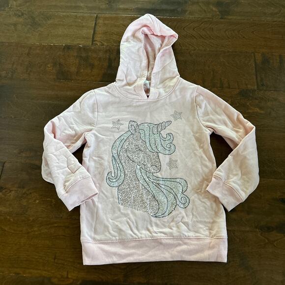 Cynthia Rowley Girls Medium 5/6 Hoodie Top Pink Unicorn Sparkle Rhinestones - Picture 1 of 6